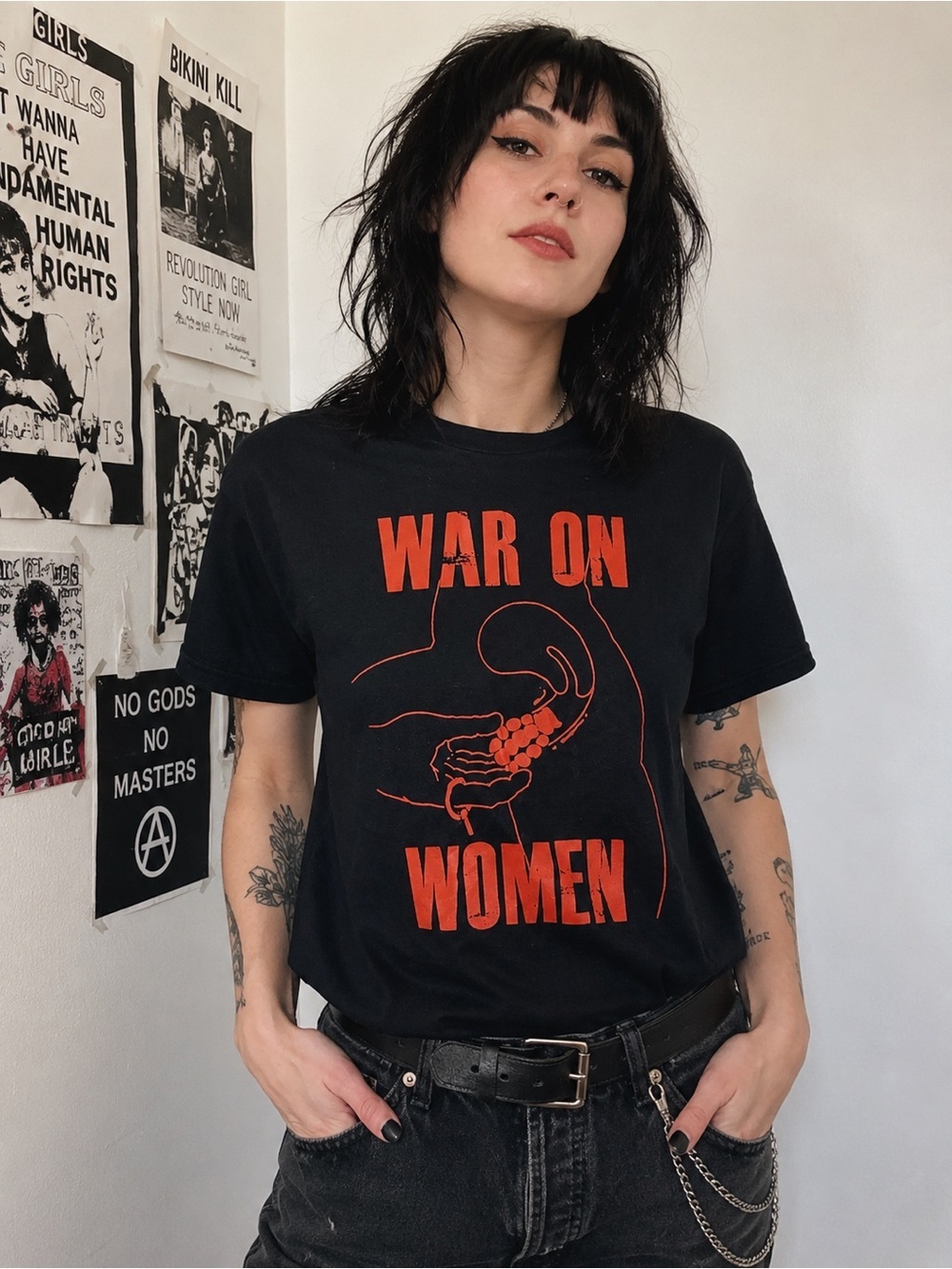 War On Women Band T Shirt Large Black Red Graphic Feminist Punk Tee Unisex
